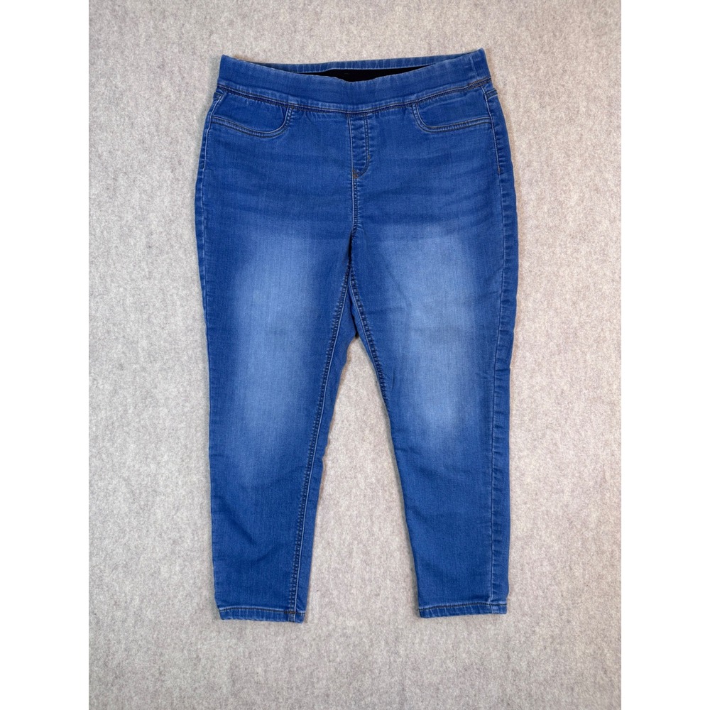 Denim & Co Women Blue Pull On Skinny Jeans Medium Wash Size‎ Large Petite LP